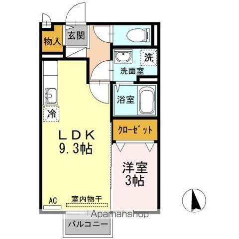アクシス南島田D(1LDK/2階)の間取り写真