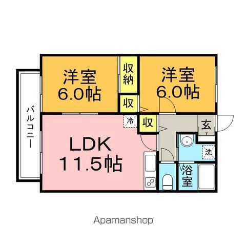 キャピタル大刀洗(2LDK/2階)の間取り写真
