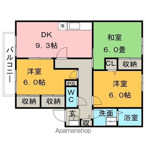サンビレッジ久留米B(3DK/2階)の間取り写真