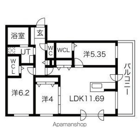 アルファスクエア北20西4(3LDK/2階)の間取り写真