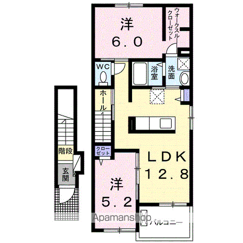 ピーライツD(2LDK/2階)の間取り写真