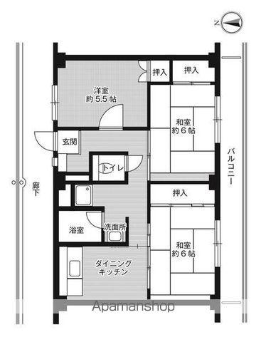 ビレッジハウス小野田3号棟(3DK/2階)の間取り写真