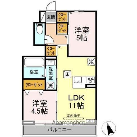 エクラン ウルー湘南N(2LDK/1階)の間取り写真