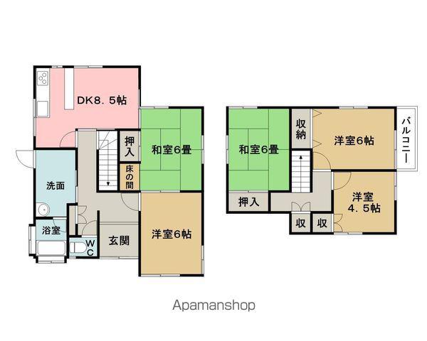 近鉄大阪線 名張駅 バス乗車時間:10分 富貴が丘バス停で下車 徒歩9分 2階建 築45年(5DK)の間取り写真