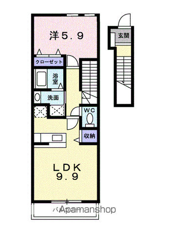 来夢1番館B(1LDK/2階)の間取り写真