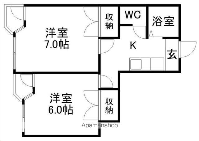 ホワイトキャッスル宮城野Ⅲ(2K/2階)の間取り写真