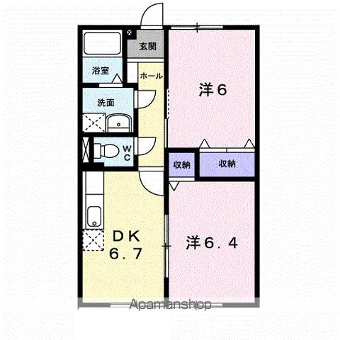 ジュネス ドミール(2DK/1階)の間取り写真