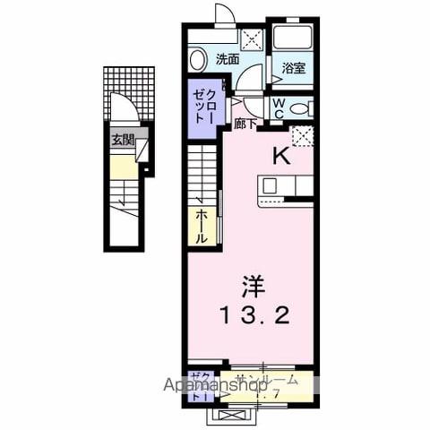 リヨン B(ワンルーム/2階)の間取り写真