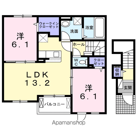 SWISS COTTAGE(2LDK/2階)の間取り写真