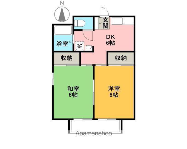 シアター84 B棟(2DK/1階)の間取り写真