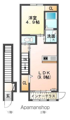 GLORIA(1LDK/2階)の間取り写真