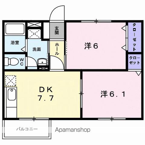 オリゾン E A棟(2DK/2階)の間取り写真