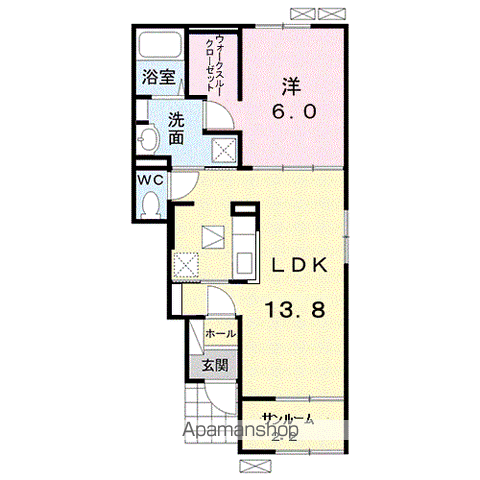 オリオン草深B(1LDK/1階)の間取り写真