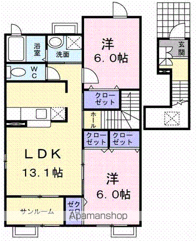 バーミィハウスA棟(2LDK/2階)の間取り写真