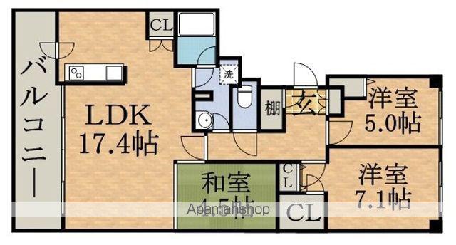 グランドステージ プレファシオ円山(3LDK/9階)の間取り写真