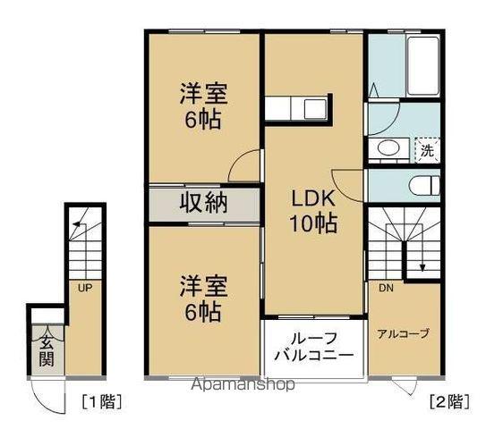 エスタシア千代田A棟(2LDK/2階)の間取り写真