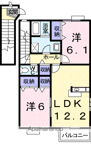 デュエル ミサキ3A(2LDK/2階)の間取り写真