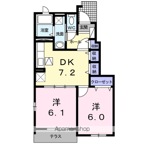 ひまわりB(2DK/1階)の間取り写真