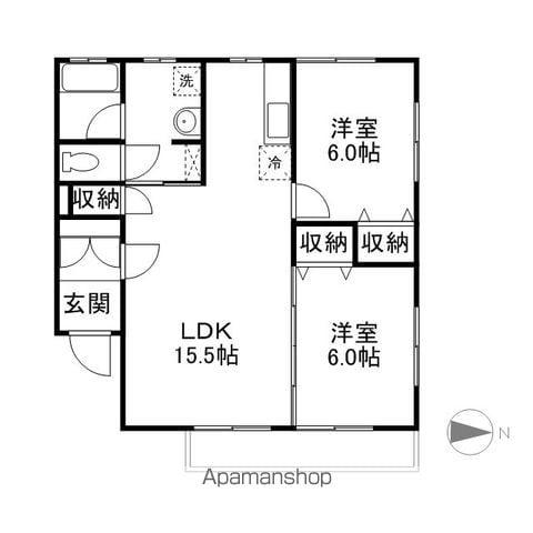 レジデンス月山A(2LDK/3階)の間取り写真