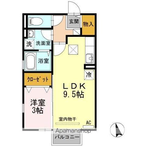 フォンターナ伏石A・B棟(1LDK/1階)の間取り写真