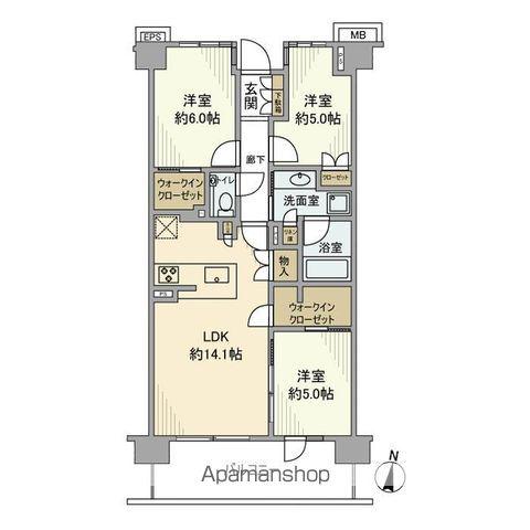 プレイスコート喜多見(3LDK/3階)の間取り写真