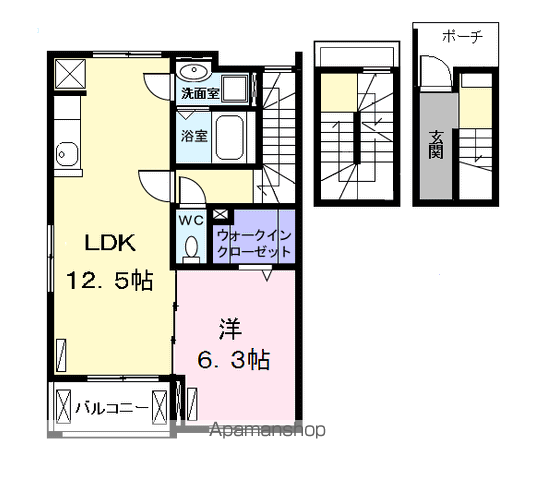 レッドリーブス Ⅷ(1LDK/3階)の間取り写真