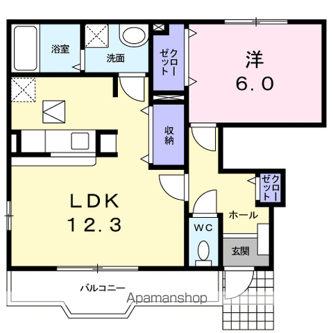 シャン.ド.フルール2A(1LDK/1階)の間取り写真