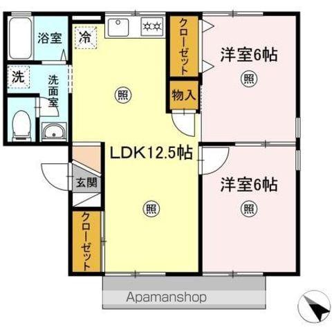 ピアニーI棟(2LDK/1階)の間取り写真