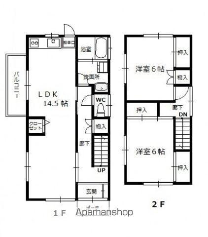 可部線 緑井駅 徒歩7分 2階建 築41年(2LDK)の間取り写真