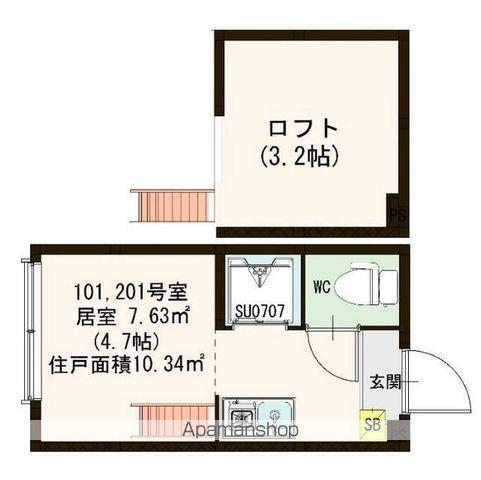 ハーモニーテラス堀ノ内(ワンルーム/2階)の間取り写真