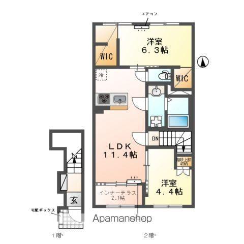 我孫子市湖北台アパート(2LDK/2階)の間取り写真