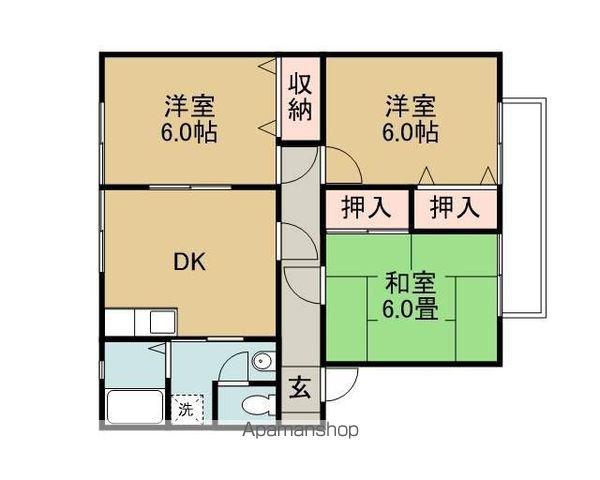 ウィンディアT&T(3DK/2階)の間取り写真
