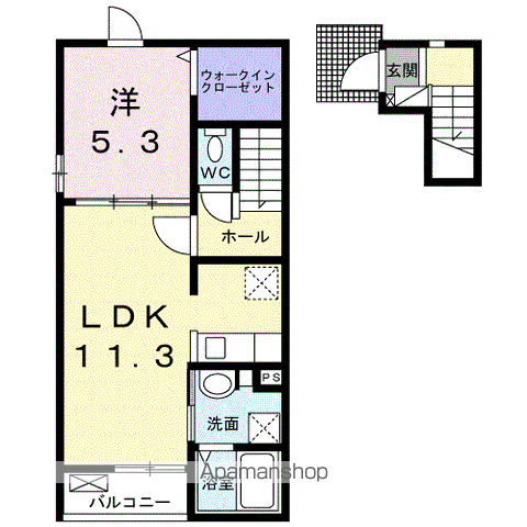 桜庵 B(1LDK/2階)の間取り写真
