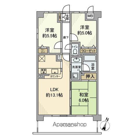 ベルドゥムール草加中央東(3LDK/5階)の間取り写真