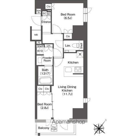 レフィールオーブ代々木(2LDK/13階)の間取り写真