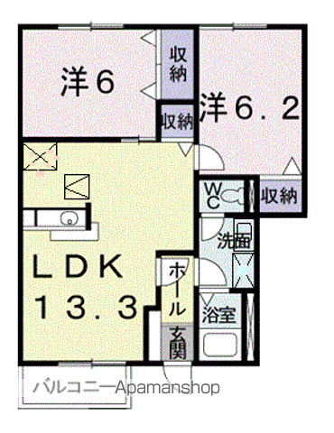 プラシード・カーサⅠ(2LDK/1階)の間取り写真