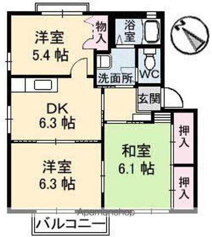 ハイツ楓B棟(3DK/2階)の間取り写真