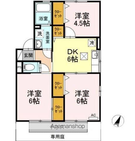 クレセント女池B棟(3DK/1階)の間取り写真