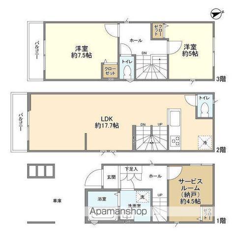 東京都荒川線 小台駅 徒歩17分 3階建 築3年(2SLDK)の間取り写真