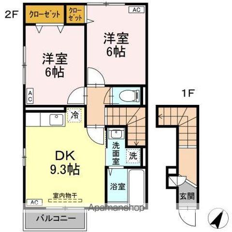 グランシューベル弐番館(2DK/2階)の間取り写真
