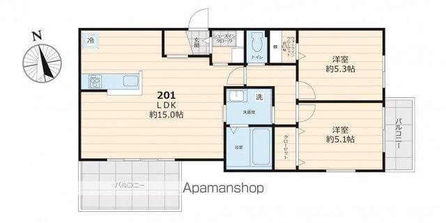 プルメリアオアシス(2LDK/2階)の間取り写真