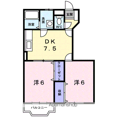 サンパティーク(2DK/1階)の間取り写真