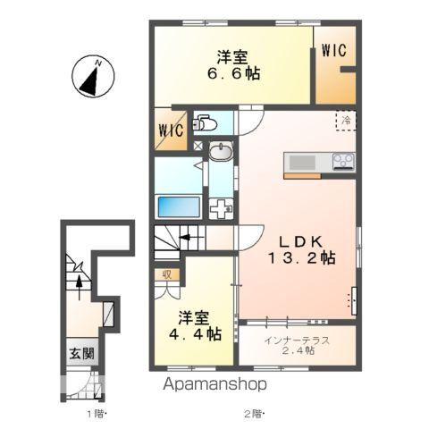 守山区笹ヶ根2丁目アパート(2LDK/2階)の間取り写真
