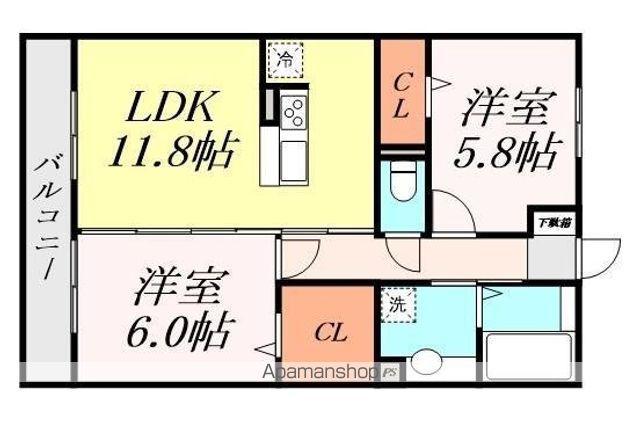 GRAND MOAT(2LDK/3階)の間取り写真