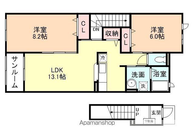 FIFTY-FIFTYD棟(2LDK/2階)の間取り写真