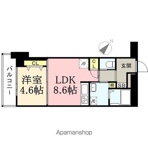 ラクレイス西新レジデンシャルタワー(1LDK/5階)の間取り写真
