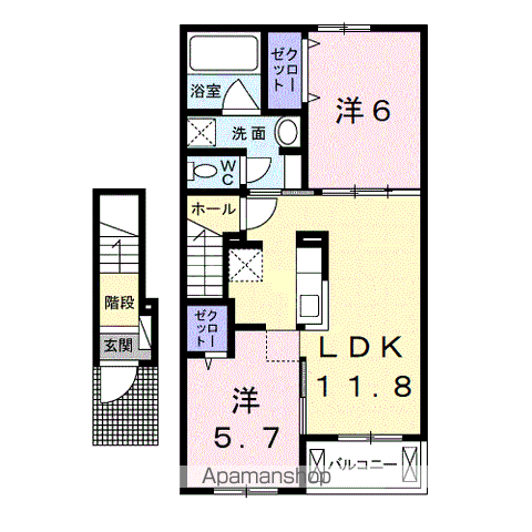 RITU(2LDK/2階)の間取り写真