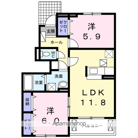 リバーサイド無限 Ⅱ(2LDK/1階)の間取り写真