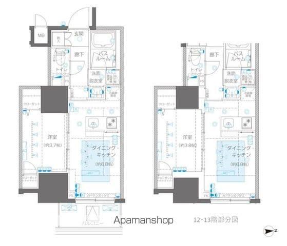 ZOOM信濃町(1DK/12階)の間取り写真
