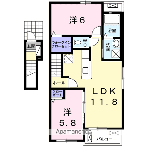 ティファニーⅠ(2LDK/2階)の間取り写真